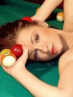Beautiful redhead Marliece playing nude billiards